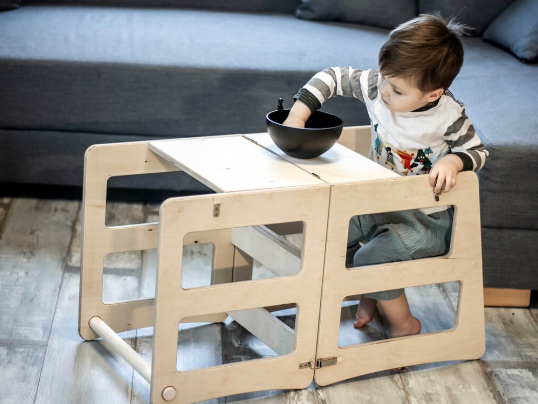 Montessori Kitchen Step Stool and Drawing Table